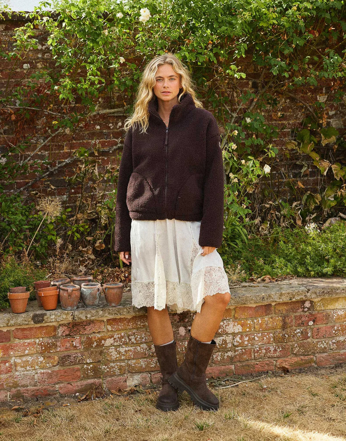 Gym+Coffee Industry High Collar Womens Fleece Jacket - Bog Dog Running