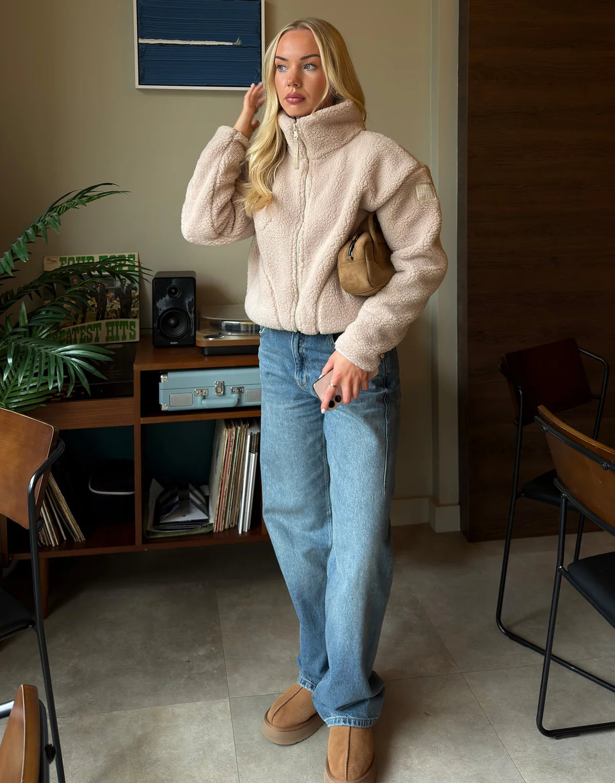 Gym+Coffee Industry High Collar Womens Fleece Jacket - Bog Dog Running