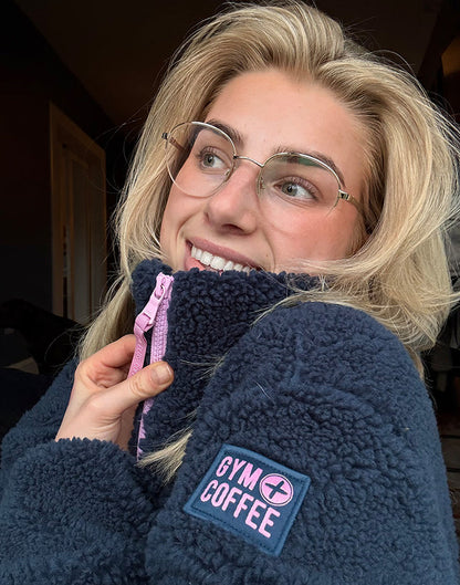 Gym+Coffee Industry High Collar Womans Fleece Jacket - Bog Dog Running